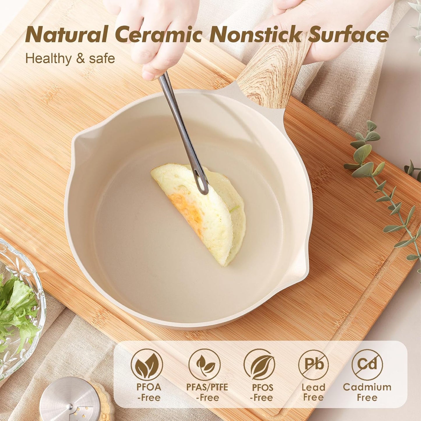SENSARTE Nonstick Ceramic Saucepan - 1.5 Quart Cooking Pot with Lid & Stay-Cool Handle | PFOA Free
