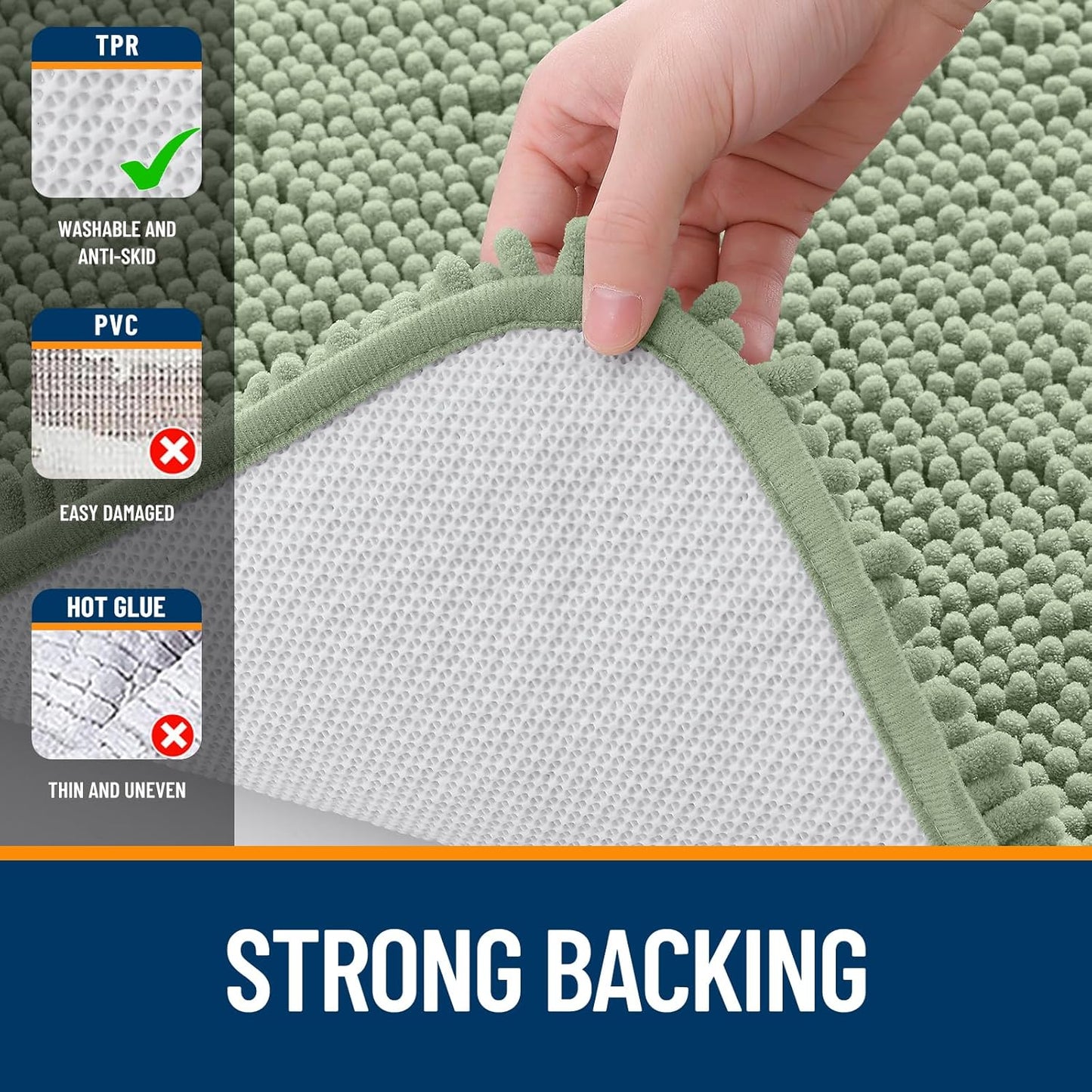 OLANLY Large Bathroom Rugs - Extra Soft Chenille Bath Mats | Quick Dry, Machine Washable, Sage Green 40x24