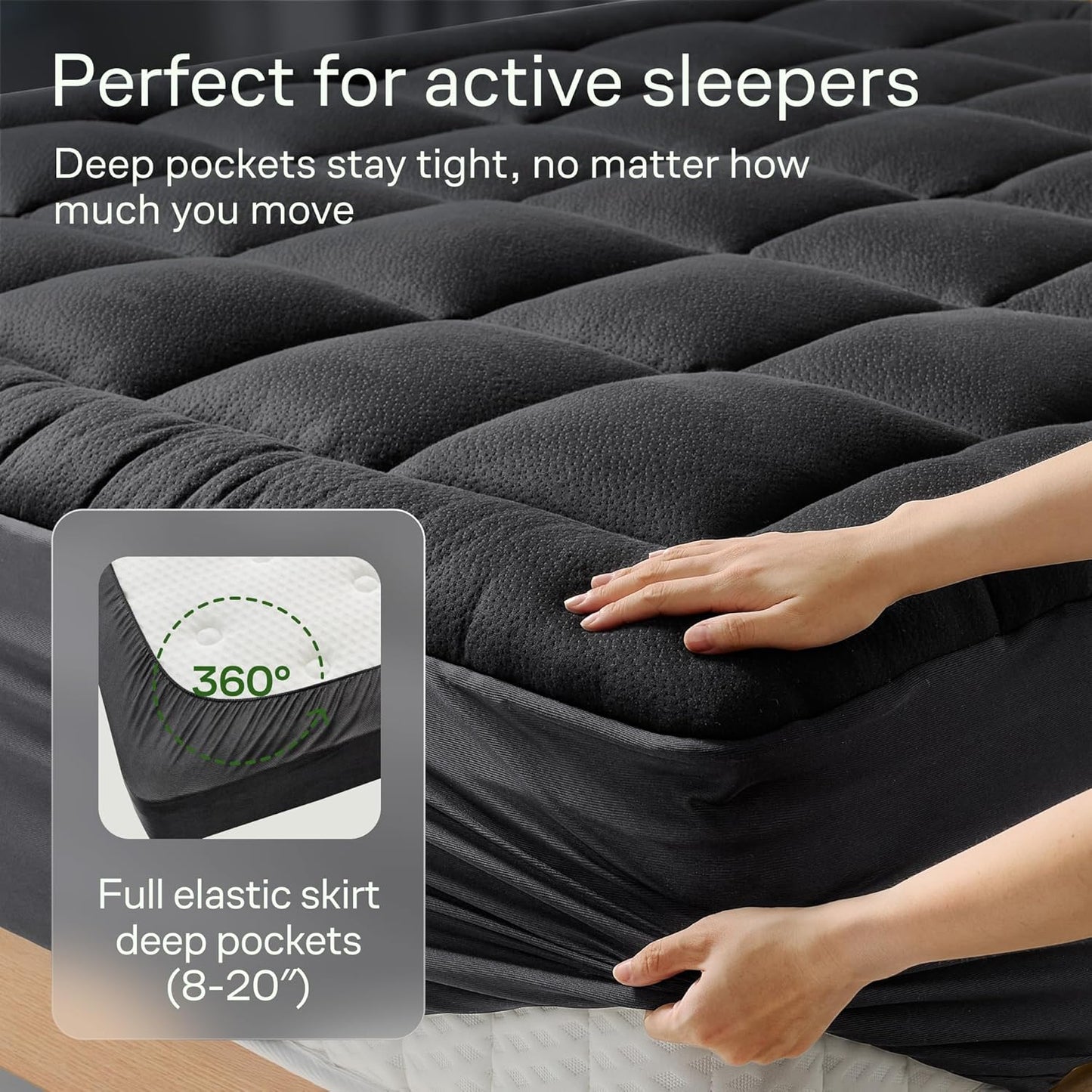Niagara Ultra Soft Twin Mattress Topper - Bamboo Viscose Pillow Top for Back Pain Relief | Naturally Cooling, Fits 6-18" Mattresses, 600GSM, Black