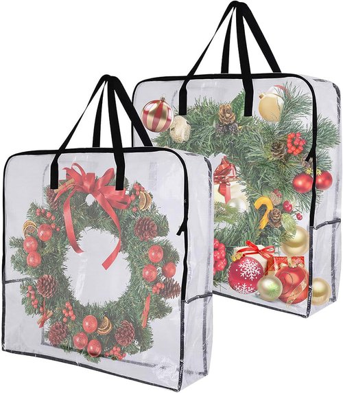 Extra Large Wreath Storage Container by [Brand Name] - 25-Inch Waterproof Bags with Zipper & Handles