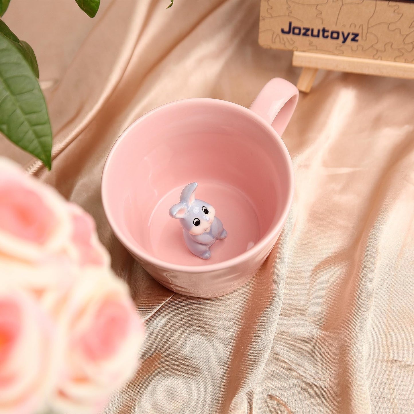 Ceramic Mug with 3D Animal Inside, Cartoon Handmade Figurine Mugs, Cute Coffee Mug With Interesting Design, Holiday and Birthday Gift for Coffee and Milk Tea Lovers (Rabbit)