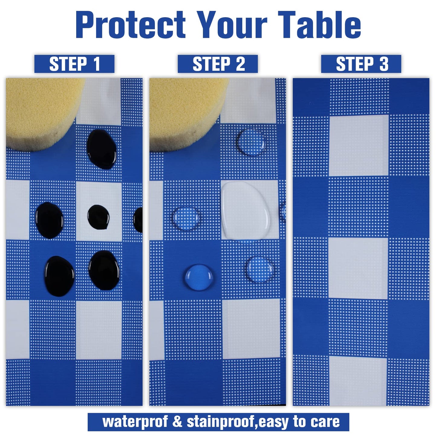 Kesfey 3 Packs White and Blue Gingham Table Cloths 54 x 108 Inches Disposable Plastic Checkered Tablecloths Waterproof Rectangle Picnic Party Tablecovers for Birthday Party Dining Table Kitchens
