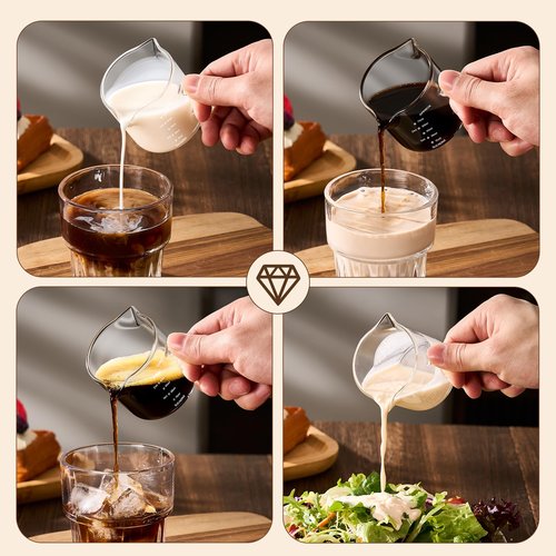 gegewawa Espresso Cups Set of 2 with Handle, 2.5 OZ Double Spout Espresso Shot Cups Glass Measuring Cup with Dual Scale, Espresso Shot Glass with V-Shaped Mouth, Espresso Accessories
