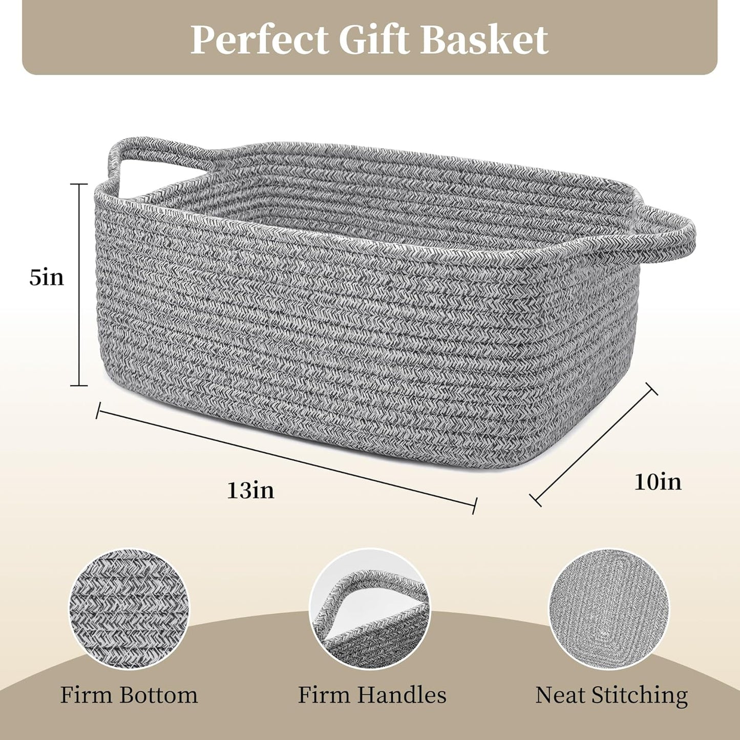 Skiennix Empty Gift Basket for Kids - Stylish Grey Storage Basket for Toys | 13 x 10 x 5 Inches