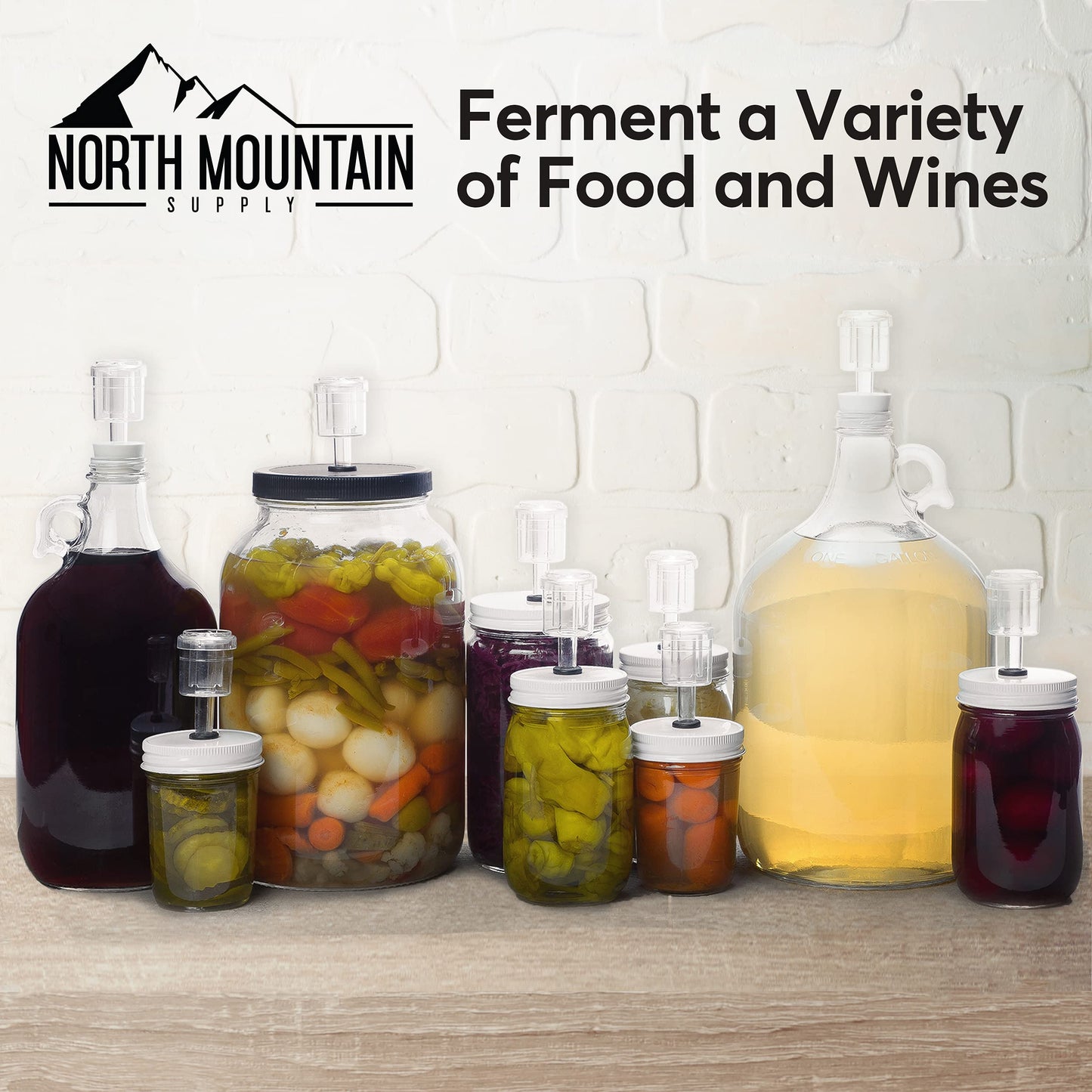 North Mountain Supply 2-Piece Airlocks with #6.5 Rubber Stoppers for Fermentation - Airlocks for Wine Making, Brewing Beer, and Fermenting Foods - 3 Pack