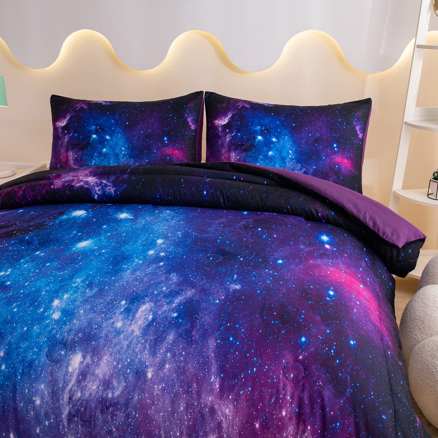 MWMWMW Galaxy Comforter Set Queen, Purple Queen Comforter Set, Kids Bedding Set for Girls, 3 Pieces Purple Galaxy Beddingt Sets with 2 Matching Pillowcases
