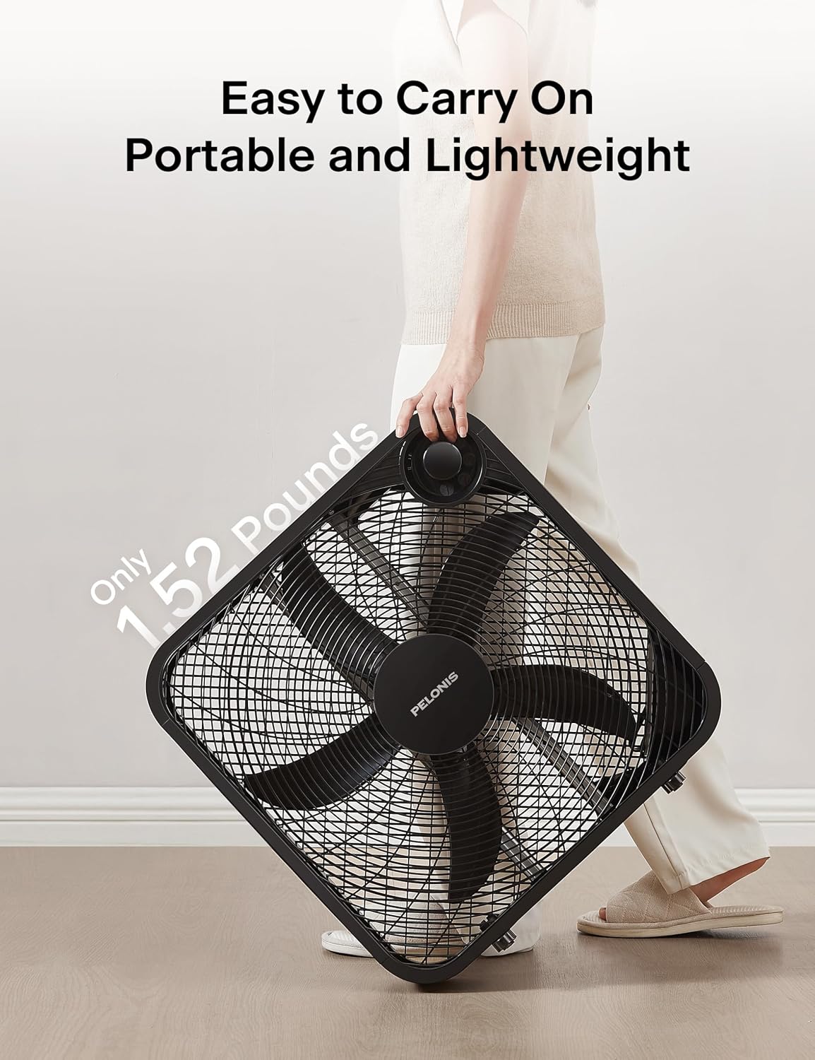 Pelonis 20-Inch Box Fan - 3 Speed Floor & Window Fan with Superior Air Throw (2295 CFM) - Lightweight & Versatile for Home or Office