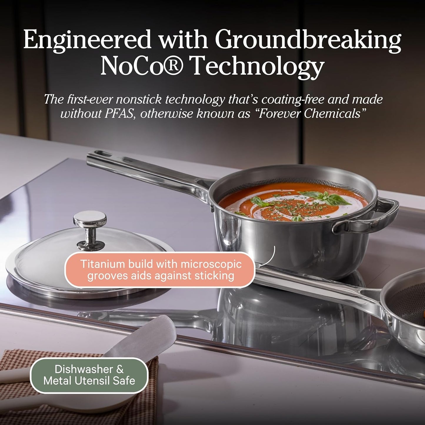Our Place Mini Titanium Perfect Pot Pro - 2.75 Qt PFAS-Free Nonstick Cooking Pot with Lid & Spoon | Induction & Oven-Safe to 1000°F | Chrome
