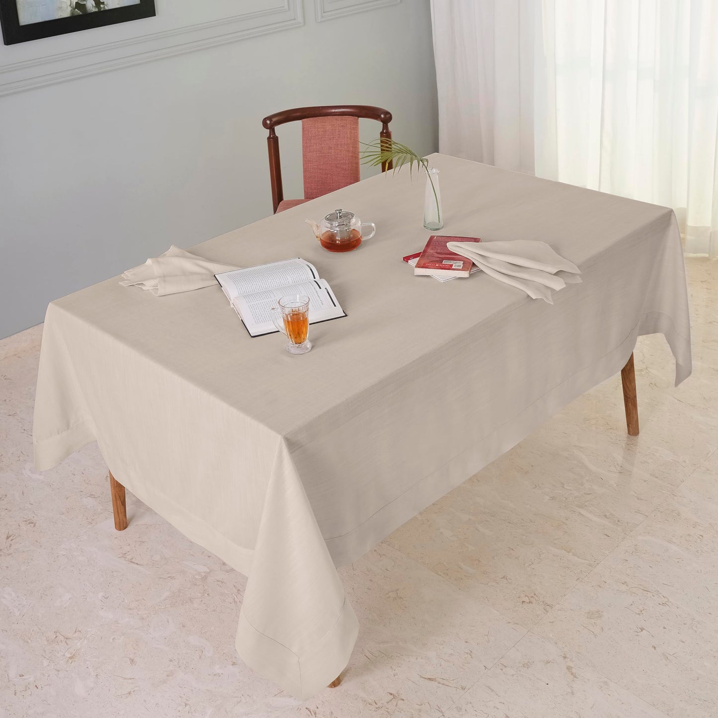 D'Moksha Homes Natural Tablecloth 60 x 60 Inch - Premium Faux Linen Tablecloth - Machine Washable Square Table Throw Natural Linen Tablecloth, 100% Recycled Fabric for Dining