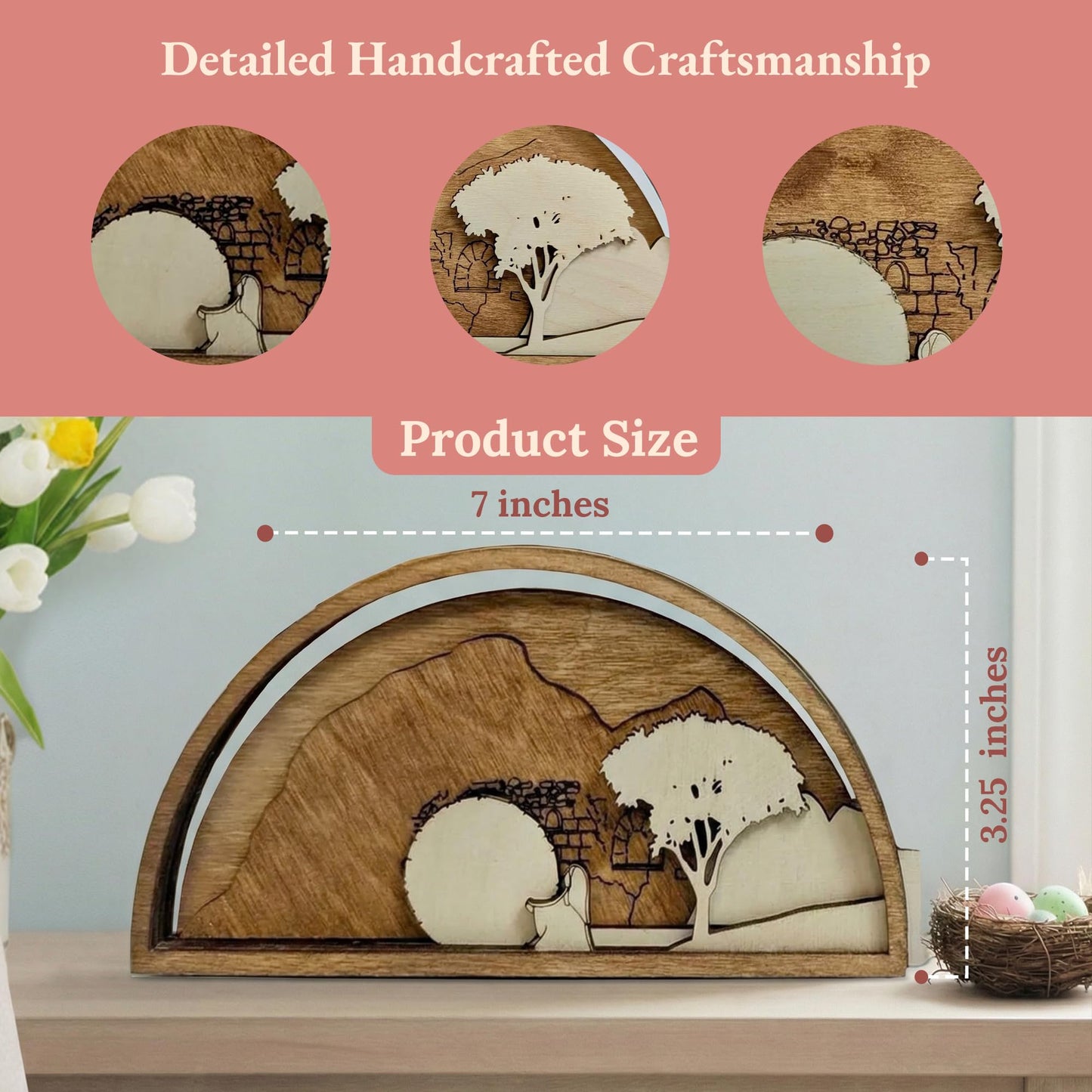 Mountain Top Creations Easter Creche – Empty Tomb Decor | Christian Easter Decor, Wooden Resurrection Scene, Easter Resurrection Tomb Scene Set for Home & Church