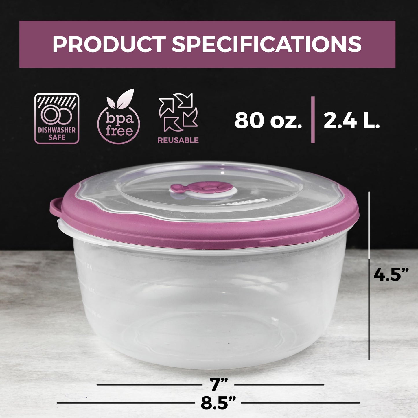 Tribello Large 10 Cup Food Storage Bowl with Lid, Salad Bowl With Airtight/Steam Vent Lid Dishwasher/Freezer and Microwave Safe Container For Serving and Storing, BPA Free - Round - 80 Oz - 2 Pack