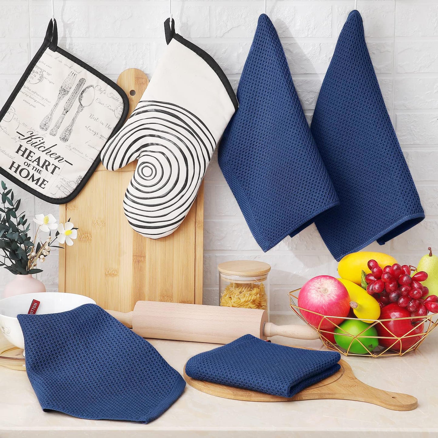 Homaxy 100% Cotton Waffle Weave Kitchen Dish Cloths, Ultra Soft Absorbent Quick Drying Dish Towels, 12 x 12 Inches, 18-Pack, Navy Blue