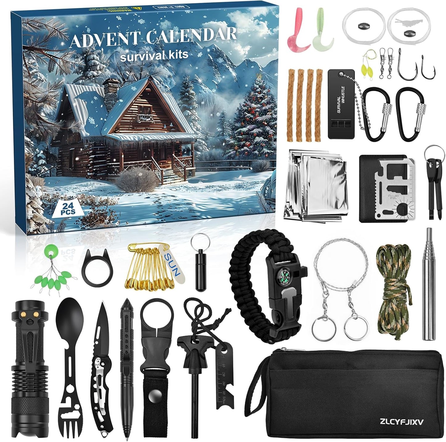 Survival Advent Calendar 2025 - 24-Day Christmas Countdown Gift Box for Adults & Outdoor Enthusiasts