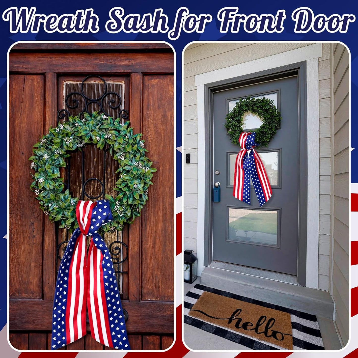 VitalCozy Patriotic Wreath Sash - Satin Ribbon for Embroidery Monogram | Indoor/Outdoor Decor