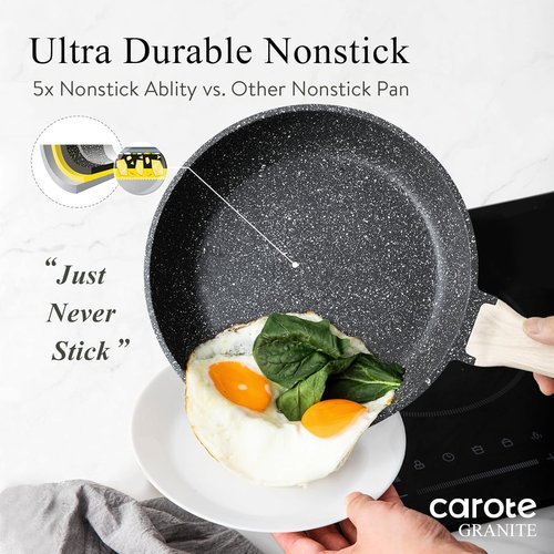 CAROTE Nonstick Frying Pan - 8-Inch Skillet with Glass Lid | PFOA-Free Granite Cookware
