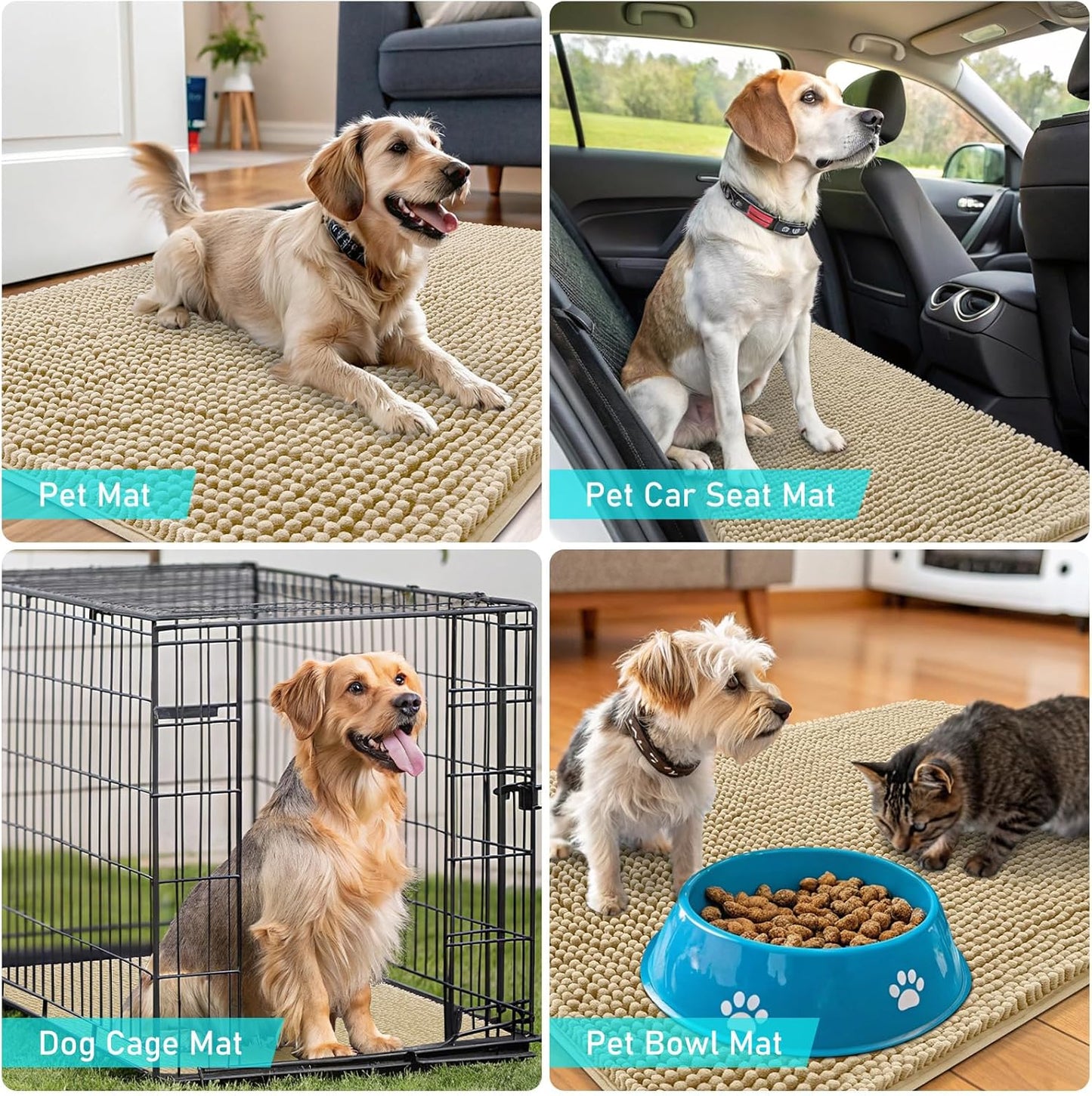 OLANLY Dog Door Mat - Absorbent Non-Slip Washable Doormat for Muddy Paws | 30x20 Beige Quick Dry Chenille