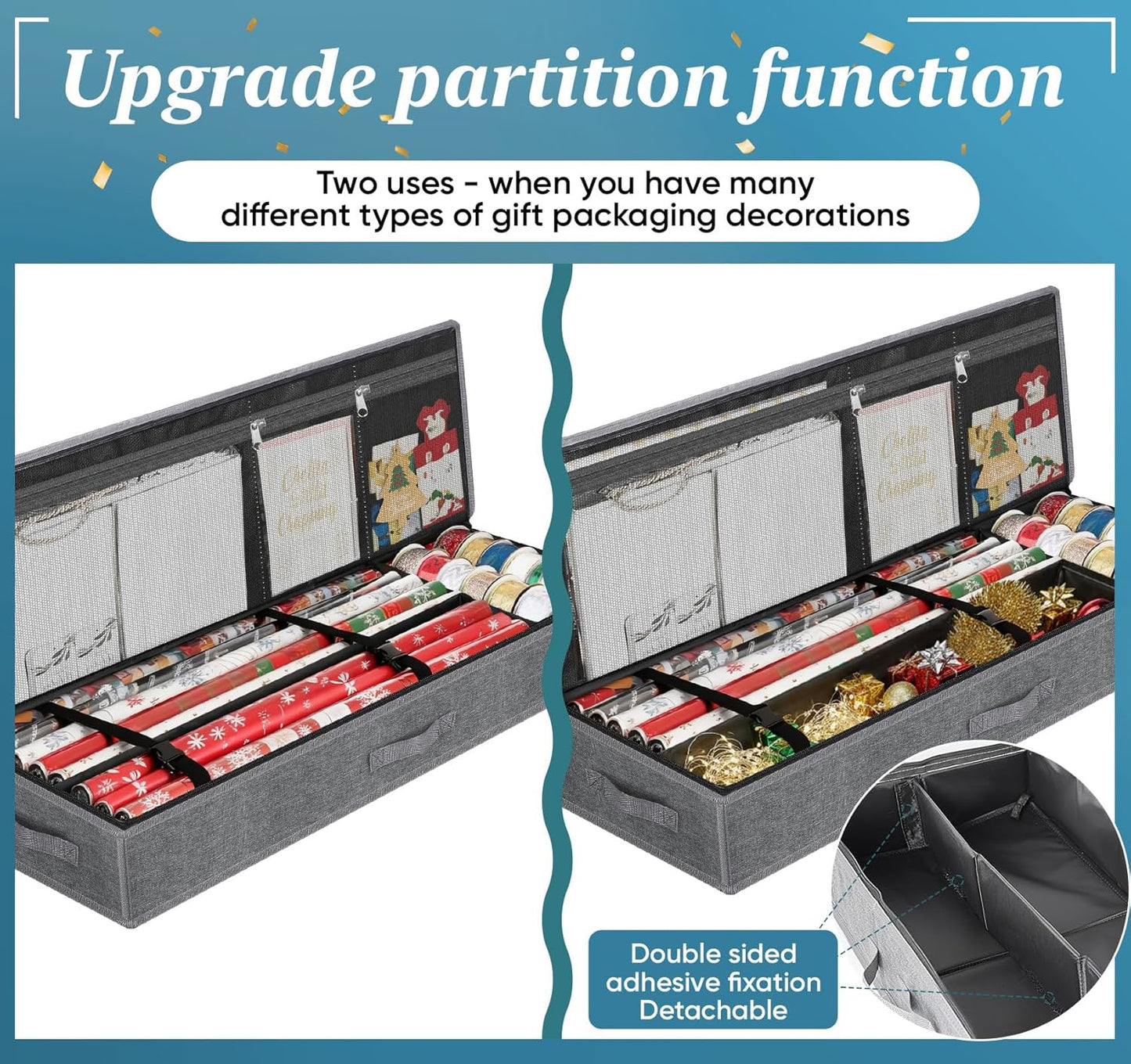 Skiennix Christmas Wrapping Paper Storage - 30 Roll Organizer | Waterproof & Stain-Resistant, Gray