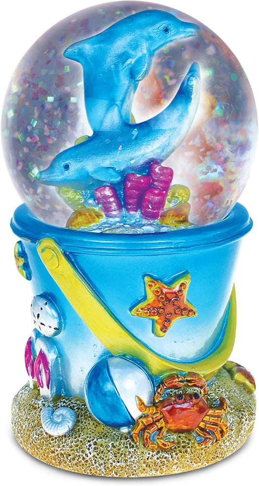 Dolphin Sand Bucket Snow Globe - Sparkling Glitter Water Globe Figurine for Home Decor, Collectible Novelty Ornament - 65mm