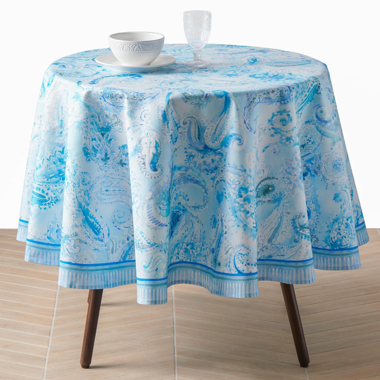 Maison d'Hermine Premium Table Cloth Round Table 100% Cotton 70 Inches Tablecloth Reusable Decorative Everyday Use for Dining Room, Farmhouse, Home, Party, Festive & Wedding - Paisley Blues