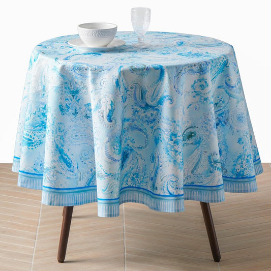 Maison d'Hermine Premium Table Cloth Round Table 100% Cotton 70 Inches Tablecloth Reusable Decorative Everyday Use for Dining Room, Farmhouse, Home, Party, Festive & Wedding - Paisley Blues
