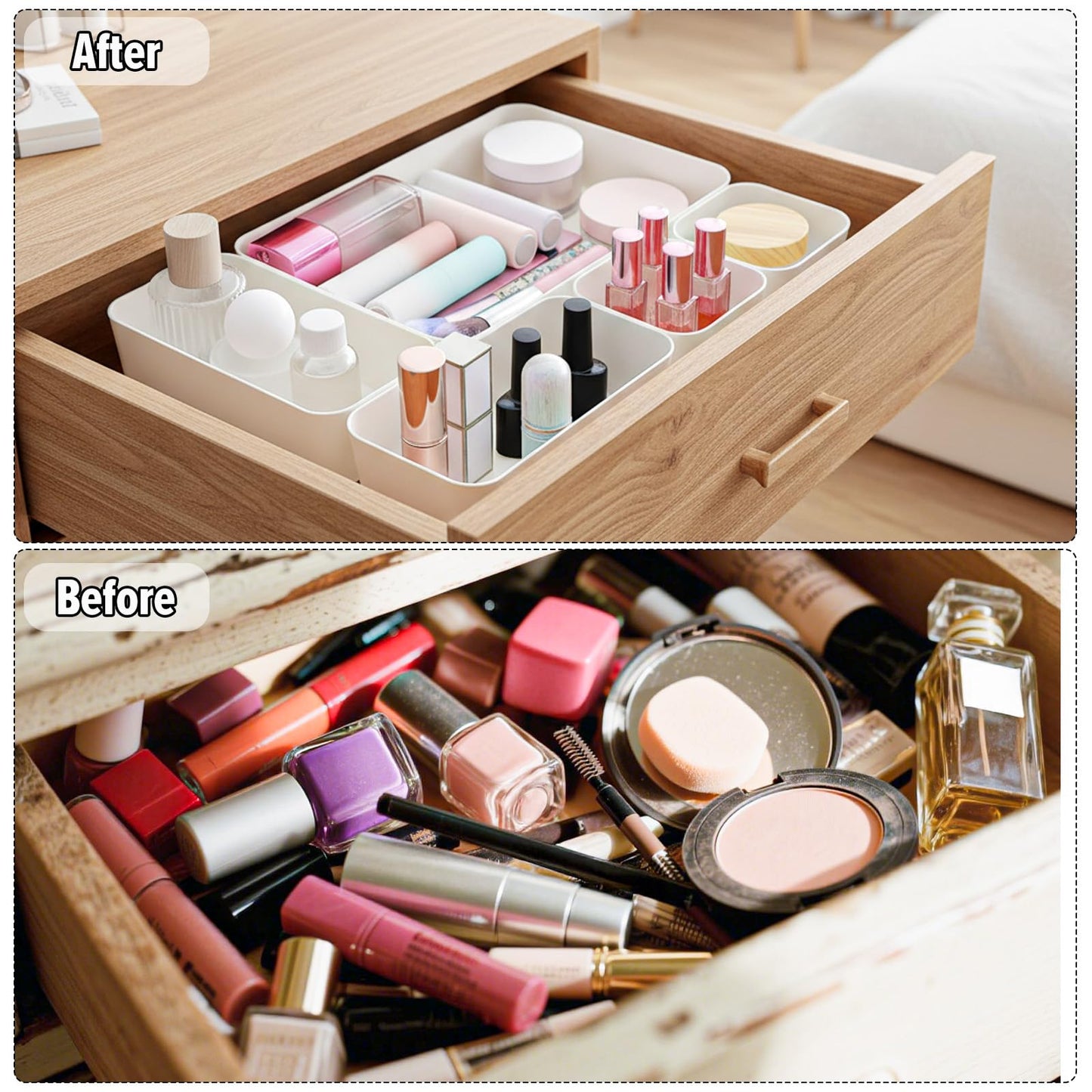 Kifmurase 11Pcs Stackable Plastic Drawer Organizer Set, 3 Sizes Desk Drawer Divider Organizers, Vanity Organizer Trays for Makeup, Jewelry, Gadgets, Bathroom Storage Bins for Kitchen, Bedroom