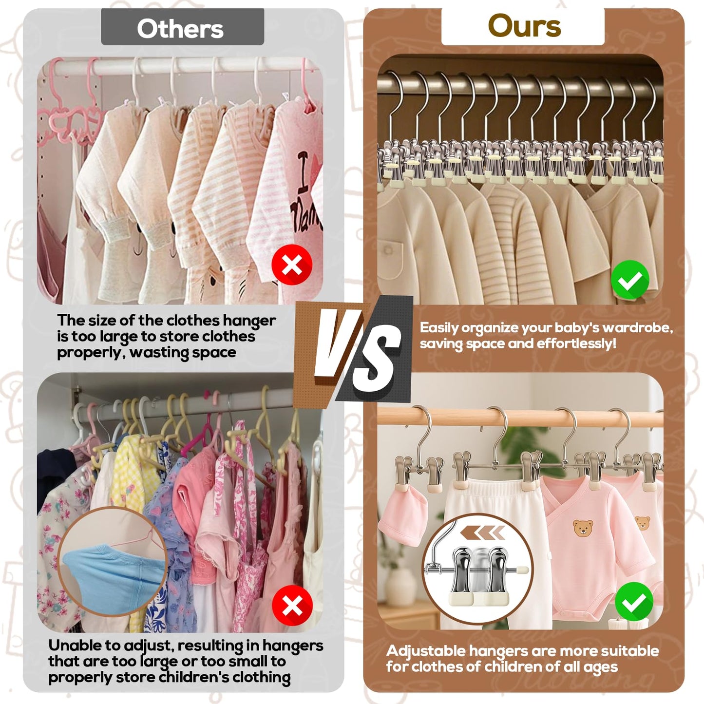 Mity rain20-Pack Baby Hangers - 360° Rotatable Silicone Clip Kid Hangers, Space-Saving Toddler Hanger,Premium Stainless Steel, Ideal for Newborn & Children Wardrobe Organization.