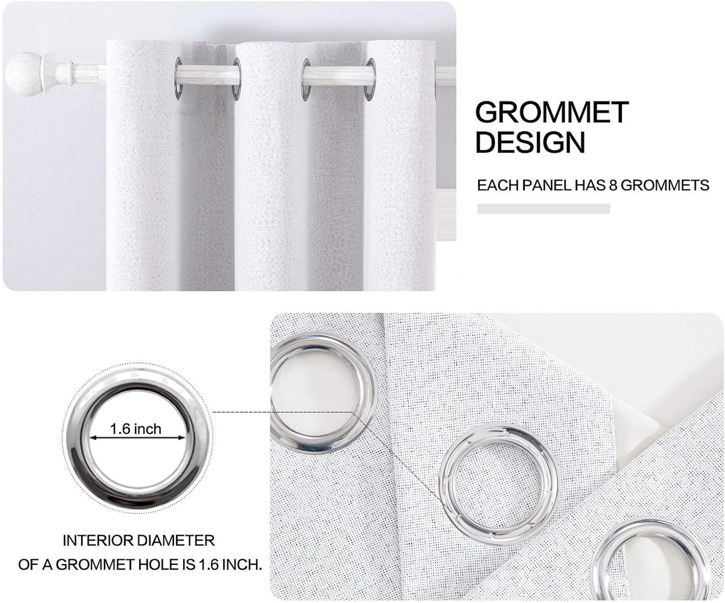 MIULEE Linen Blackout Curtains - 100% Thermal Insulated Room Darkening Drapes | Grayish White, 42x84 Inch (2 Panels)