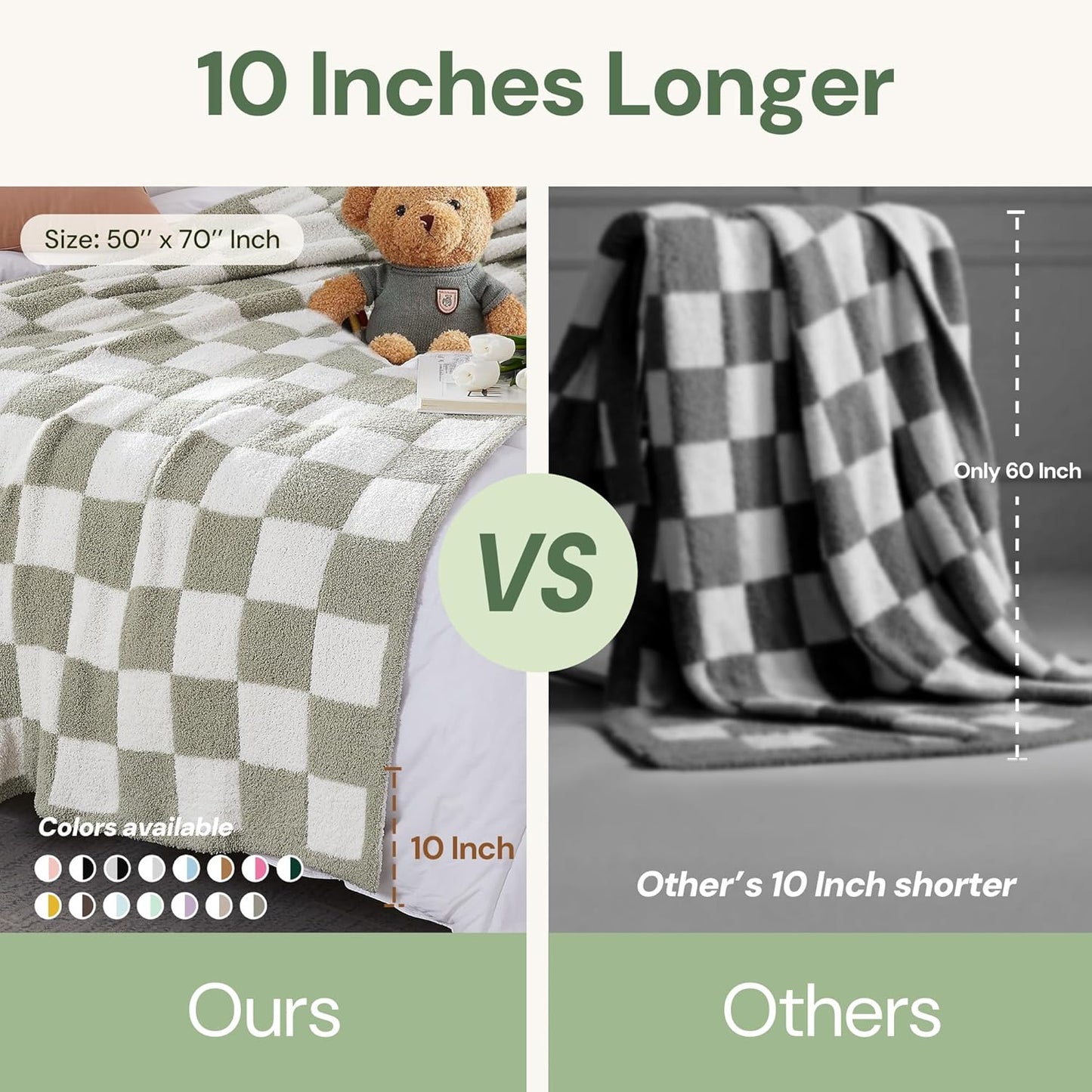 WRENSONGE Checkered Throw Blanket - Sage Green Cozy Soft Handmade Blanket for Couch & Travel