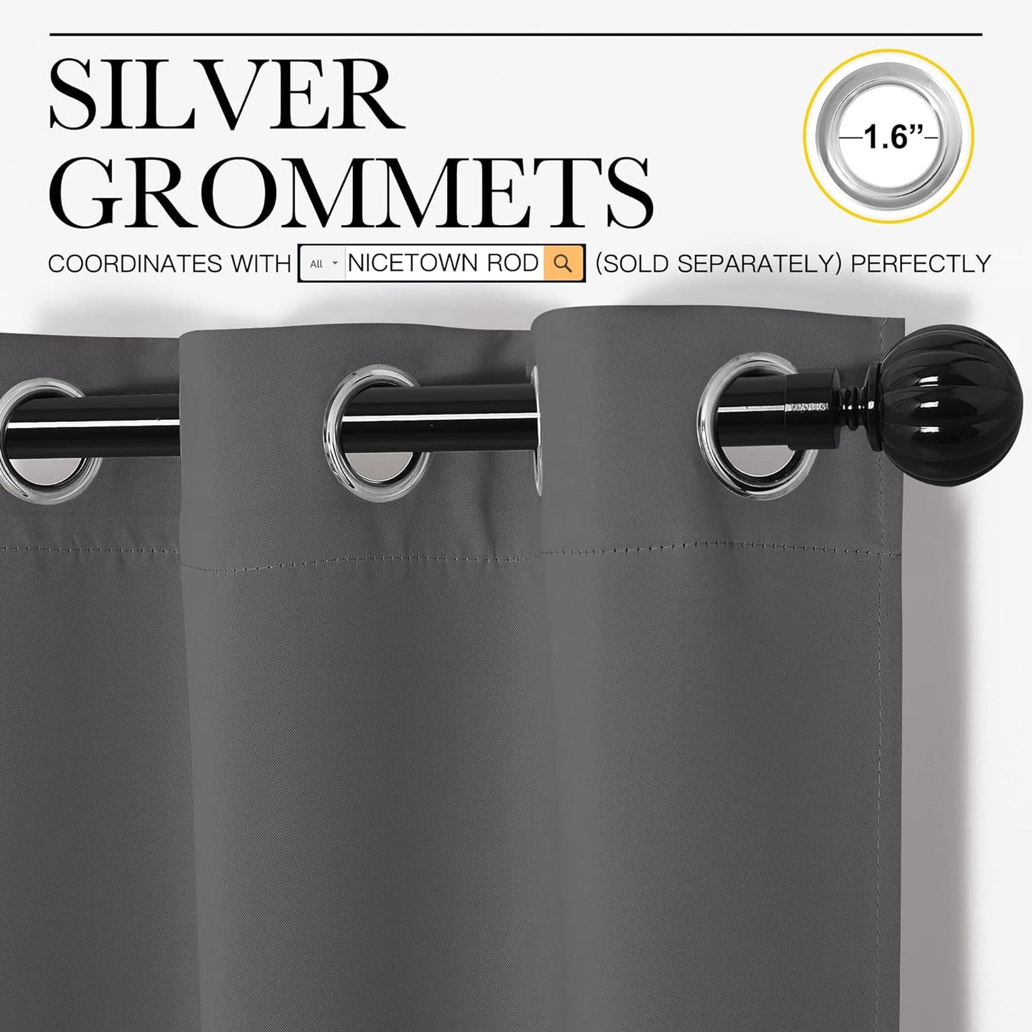 NICETOWN Blackout Curtains - Energy Saving Thermal Insulated Draperies | 55" x 96", Grey (1 Pair)