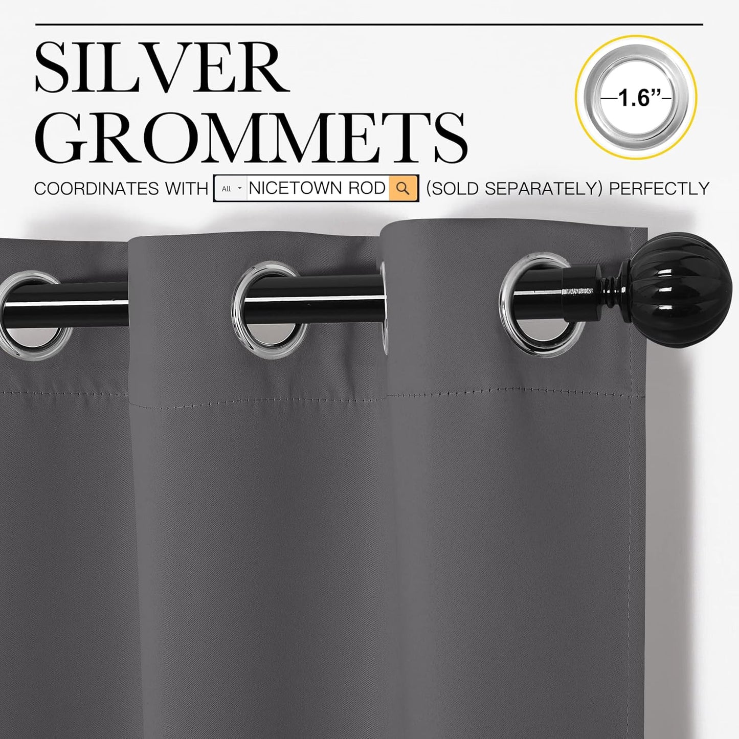 NICETOWN Blackout Curtains - Thermal Insulated Drapery Panels | Solid Gray, 34 x 54 Inches (Set of 2)
