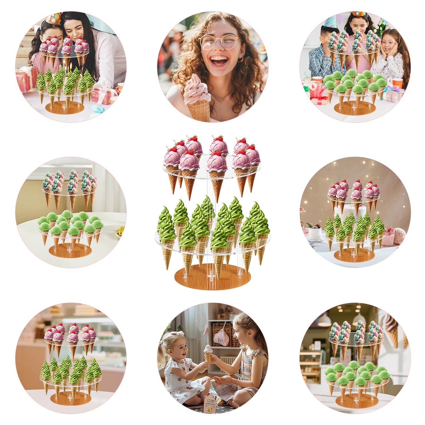 ELEGICKLIP Acrylic Ice Cream Cone Holder 23 Holes 2 Tiers Stand Clear Cupcake Stand Display Rack for Birthday Parties Weddings Christmas
