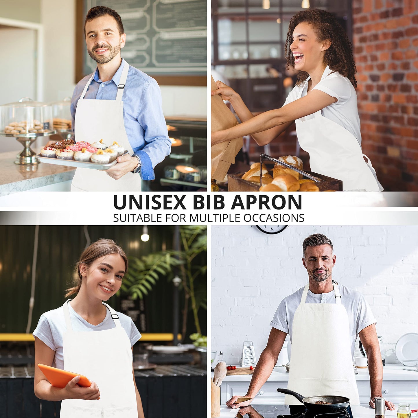 Utopia Kitchen 2 Pack Bib Apron, Adjustable with 2 Pockets, Water and Oil Resistant, Cooking Kitchen Chef Apron for Women Men