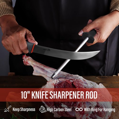 DELFINA 4 PCS Butcher Knife Set, German 1.4116 Steel Blade For Meat Cutting Skinning Boning Trimming, Non-Slip Softgrip & Incl. 10" Sharpener Rod