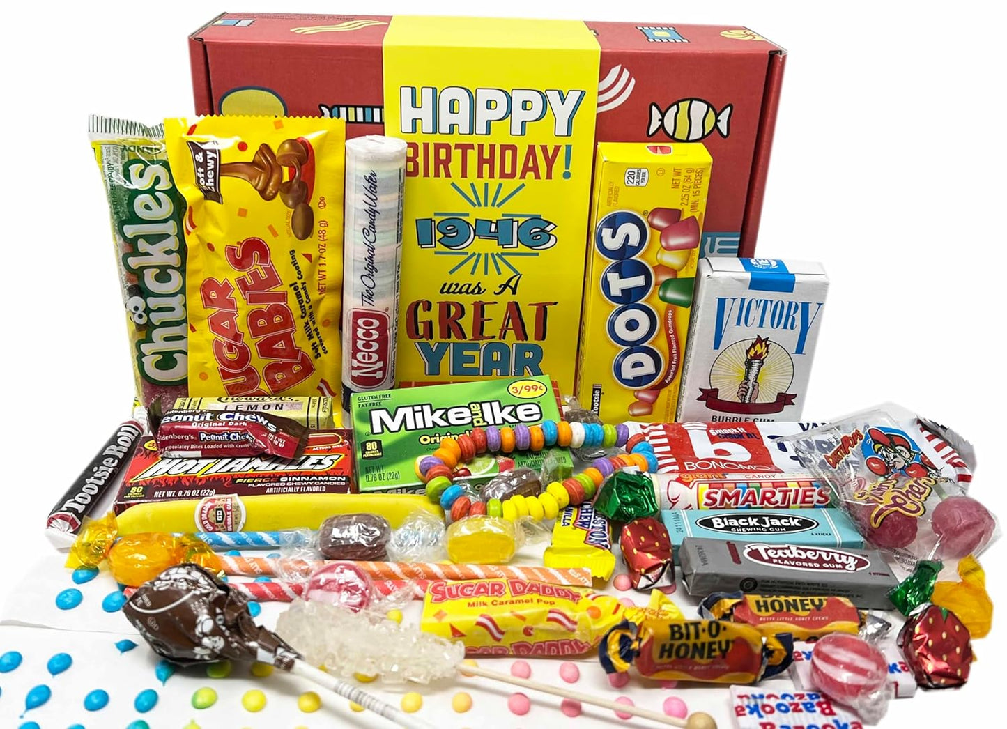 Skiennix 1946 Retro Candy Gift Basket - Nostalgic Assortment for 80th Birthday Celebration