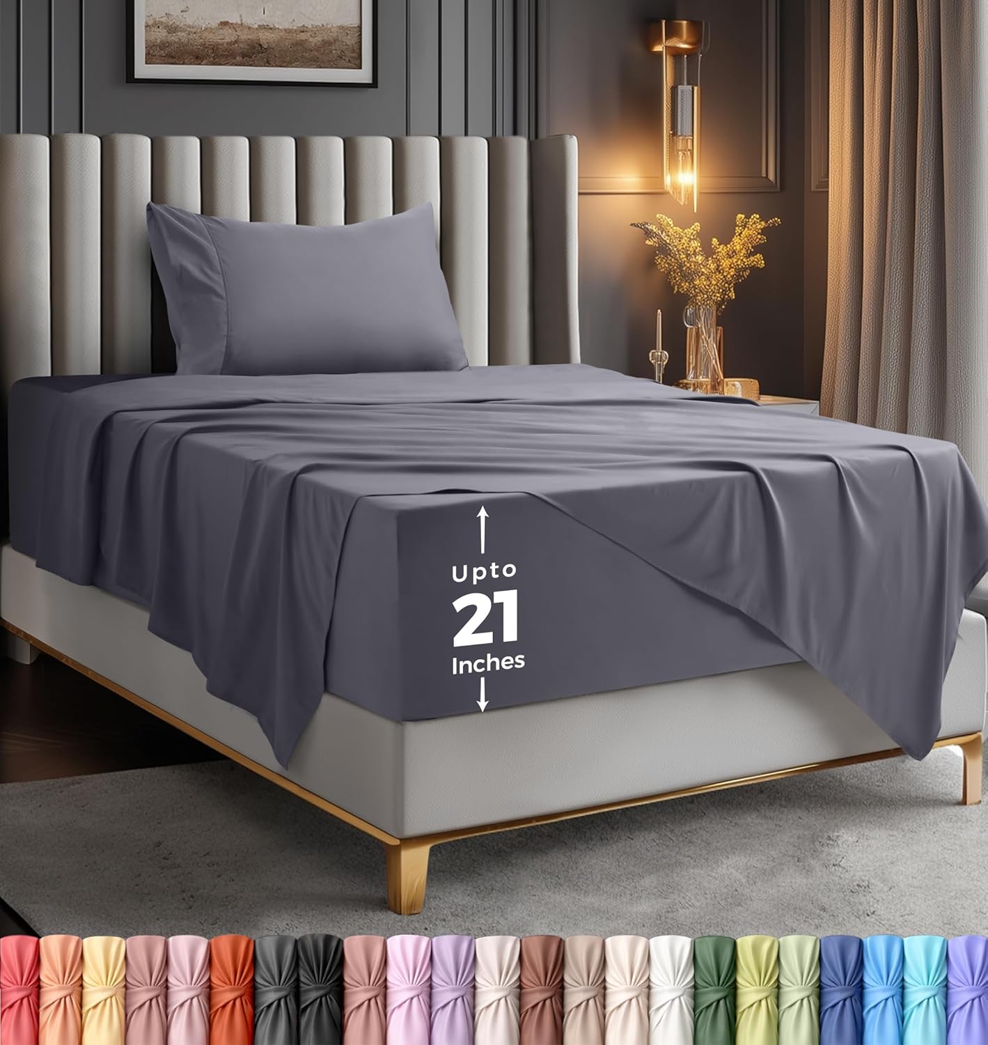 Utopia Bedding Twin Size Sheet Set - Extra Deep Pocket for Mattresses Up to 21" - Cooling & Soft - Oeko-Tex Certified (Grey)