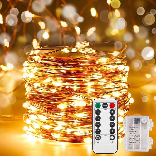 Ariceleo Outdoor String Lights - 16.4 Ft Battery Operated LED Fairy Lights with Remote & Timer | Waterproof Warm White for Weddings, Parties, & Home Decor