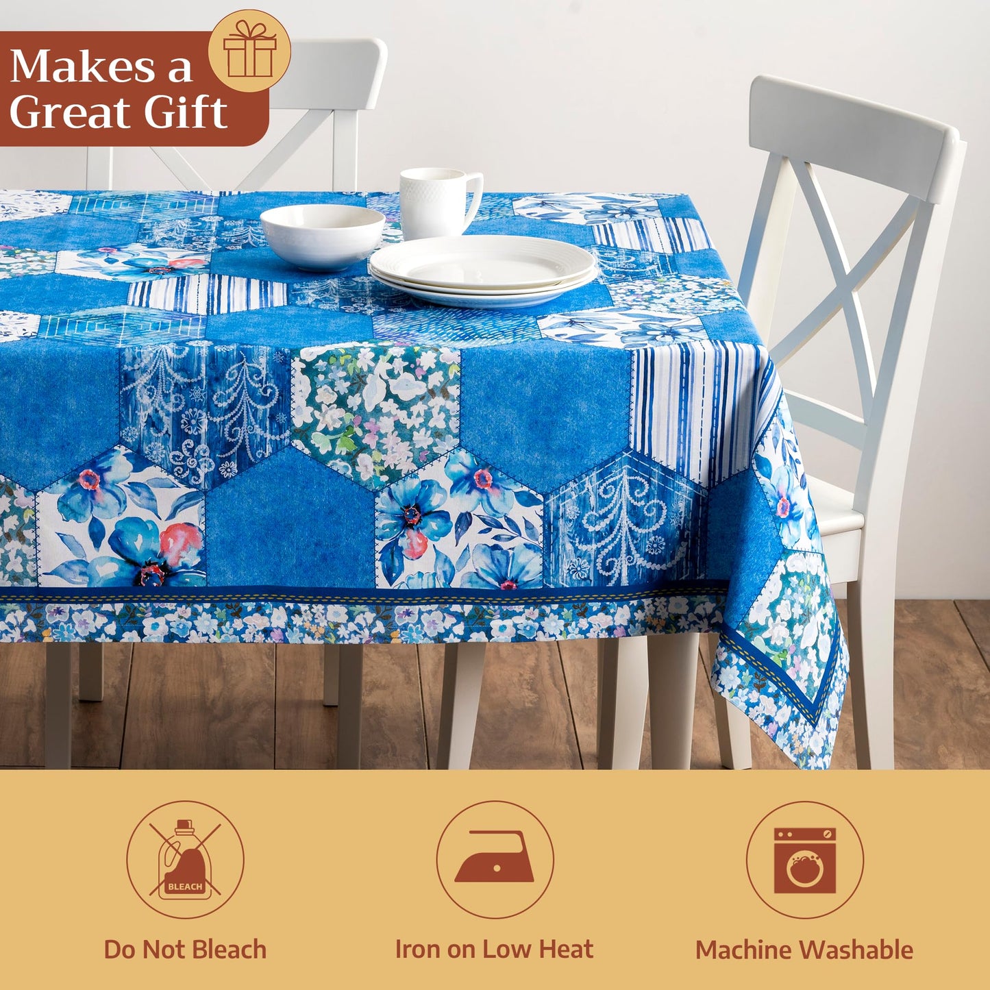 Maison d' Hermine Table Cloth Rectangle Table 100% Cotton 60 x 90 Inches Tablecloth Reusable Decorative for Dining Kitchen Room Farmhouse Home Gifts for Mothers Day Spring Summer - Summer Blues