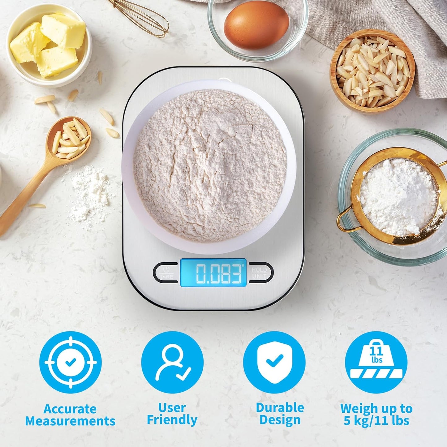 Smart Weigh Stainless Steel Digital Kitchen Scale - Accurate Cooking & Baking Measurements in Grams and Ounces