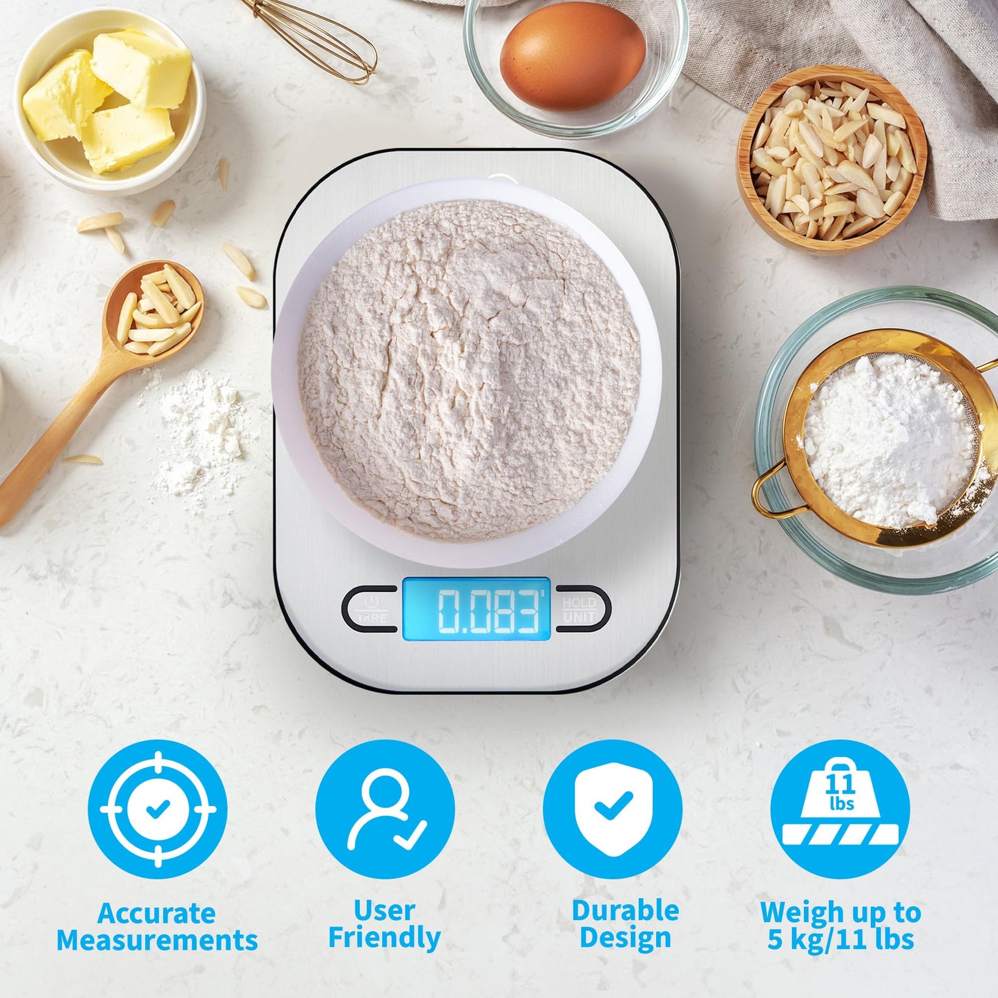 Smart Weigh Stainless Steel Digital Kitchen Scale for Cooking, Weight Loss, Calorie Tracking, Baking, Food Portion Control, and Meal Prep - Accurate Measurements in Grams and Ounces