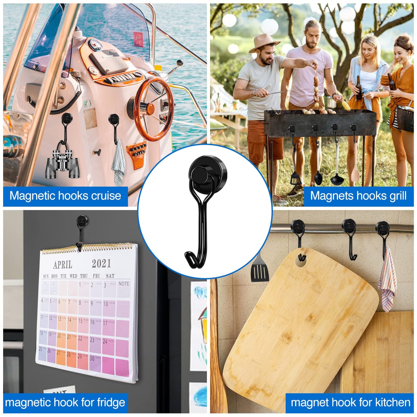 LOVIMAG Hooks, 30lbs+ Magnetic Magnet Hook 2026 Cruise Cabin Ship Essentials Heavy Duty Strong Refrigerator Fridge Hanging for Classroom Beach Vacation Kitchen Grills Home Mug Hanger (6 Pack)