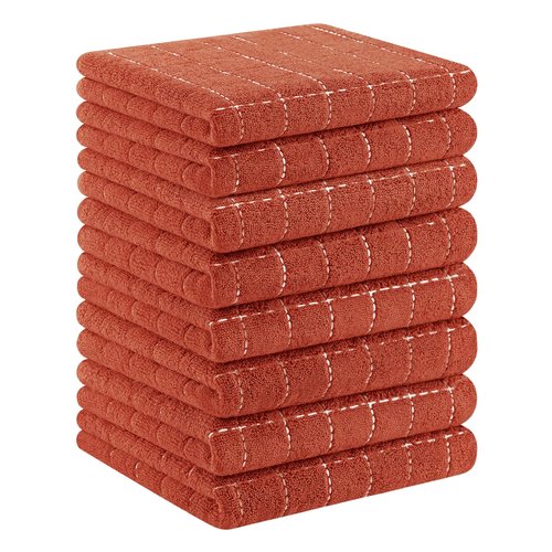 Homaxy 100% Cotton Terry Kitchen Towels(Rust, 13 x 28 inches), Checkered Designed, Soft and Super Absorbent Dish Towels, 8 Pack