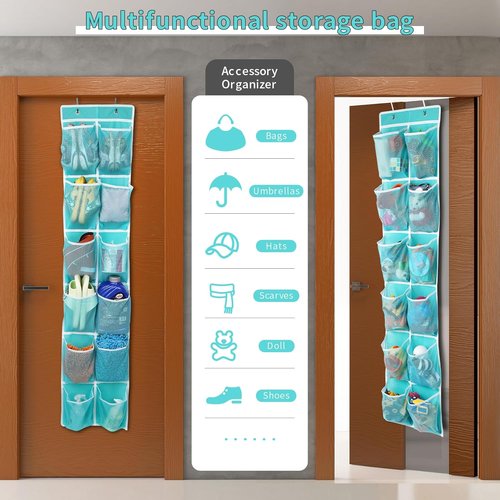 GOMAJI Hanging Shoe Organizer - 12 Large Pockets Over the Door - Turquoise Color