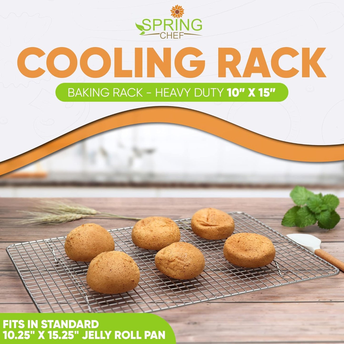 Spring Chef Stainless Steel Cooling Rack - Heavy Duty 10 x 15 Inch Oven Safe Baking Rack | Dishwasher Safe