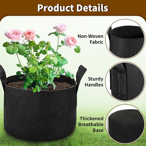 Grow Bags by [Brand Name] | 1 Gallon Heavy Duty 300g Nonwoven Fabric Pots - Breathable & Reinforced Handles - Black (6 Pack)
