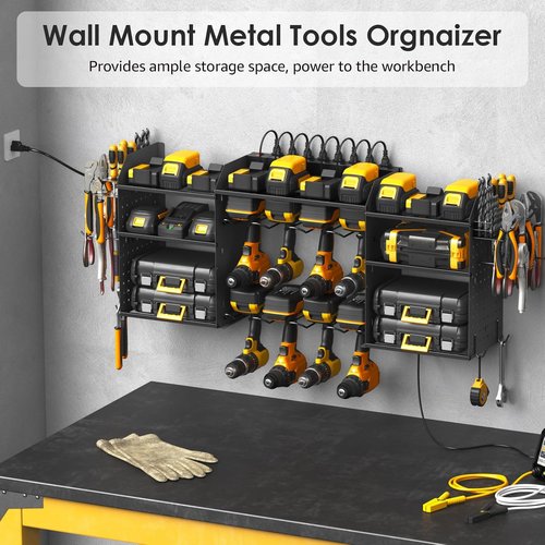 CCCEI Tools Organizer - Wall-Mount Charging Station with 6FT Power Strip | 39 Inch Power Tool Storage Rack