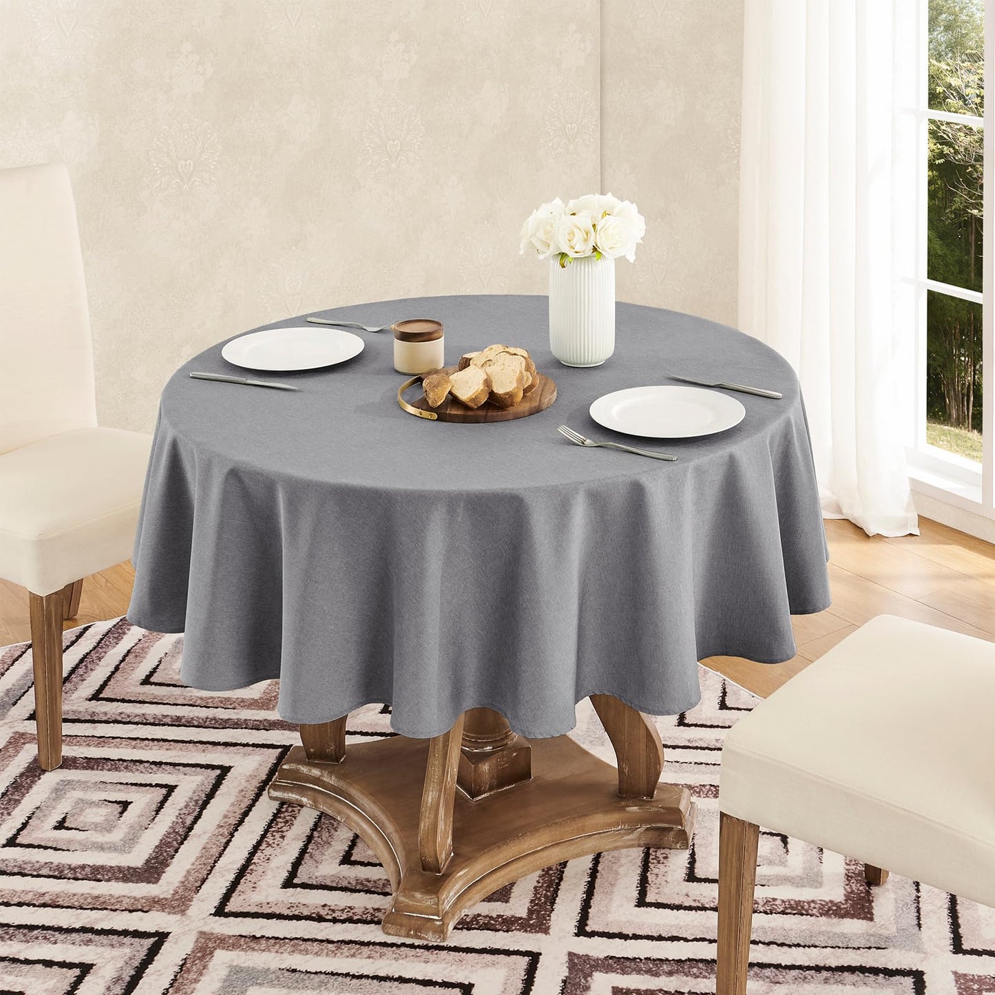 Veblandy Tablecloth Linen Textured Waterproof & Stain Resistant Table Cloth Wrinkle Free Decorative Fabric Farmhouse Table Cover for Dining/Party/Buffet/Wedding, 60 x 60 Inch, Dark Grey