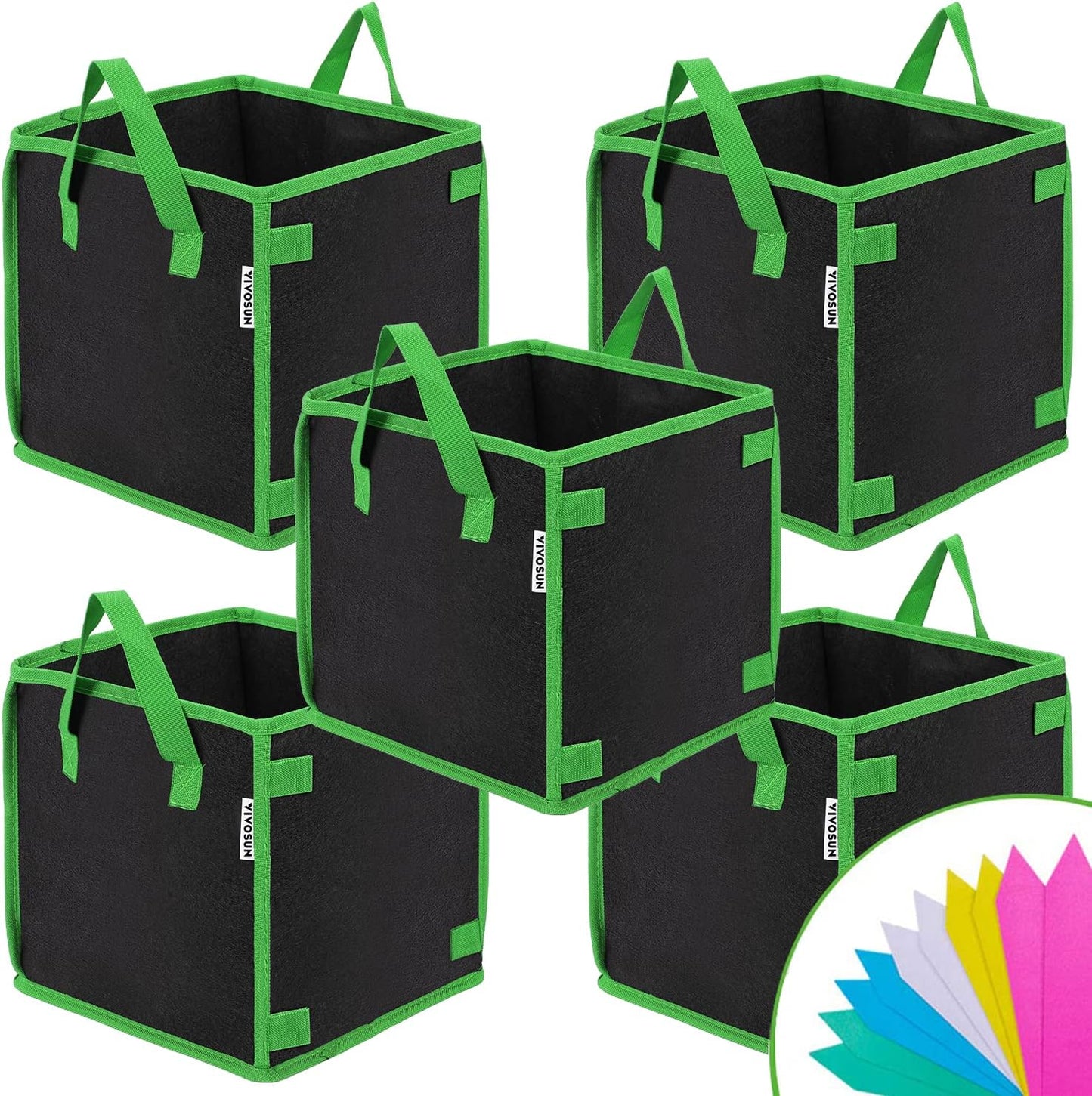 VIVOSUN 3 Gallon Square Grow Bags - Durable Nonwoven Fabric Pots with Handles for Gardening | 5 Pack