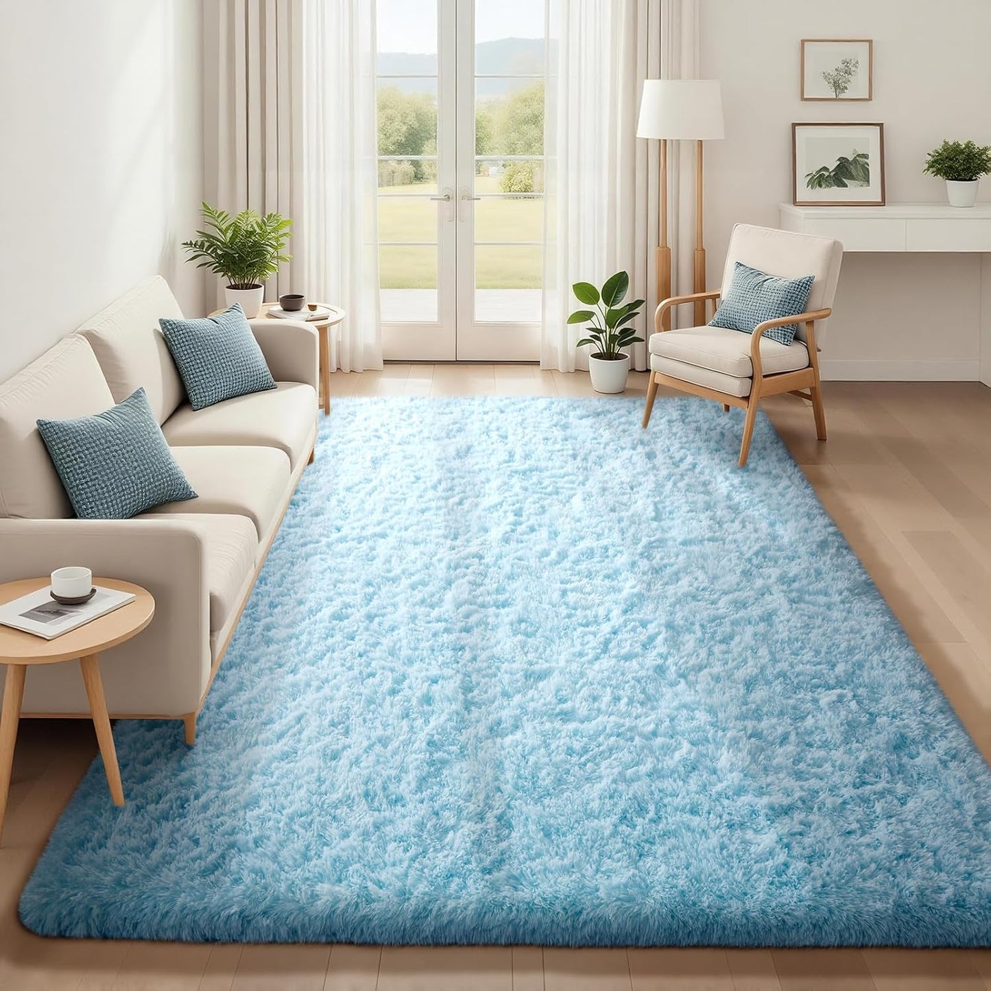 Ophanie Light Blue Area Rug - Soft Plush Shaggy Carpet for Living Room & Kids Nursery | 5x8 Size