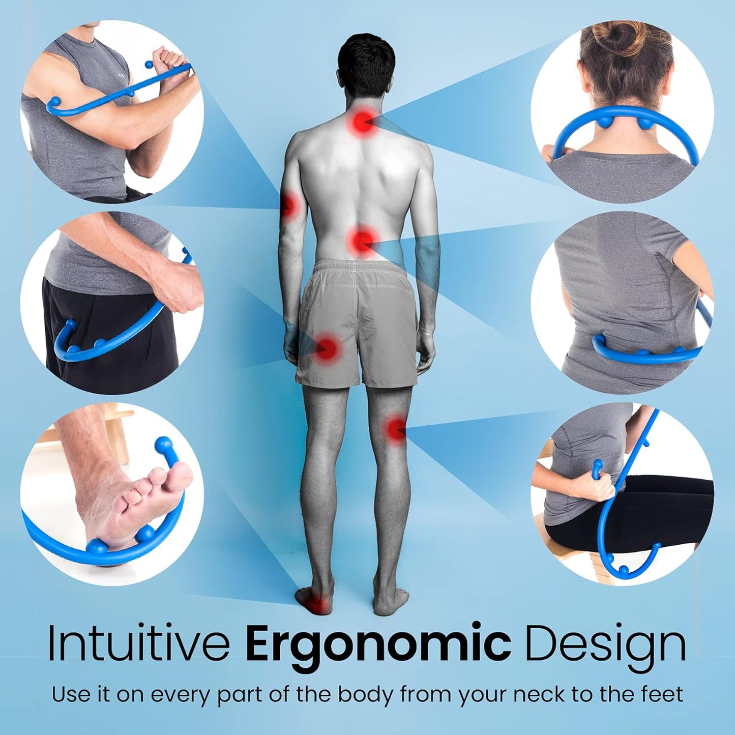 LiBa Back and Neck Massager - Handheld Trigger Point Therapy for Pain Relief | Blue Color, Ideal Gift for All