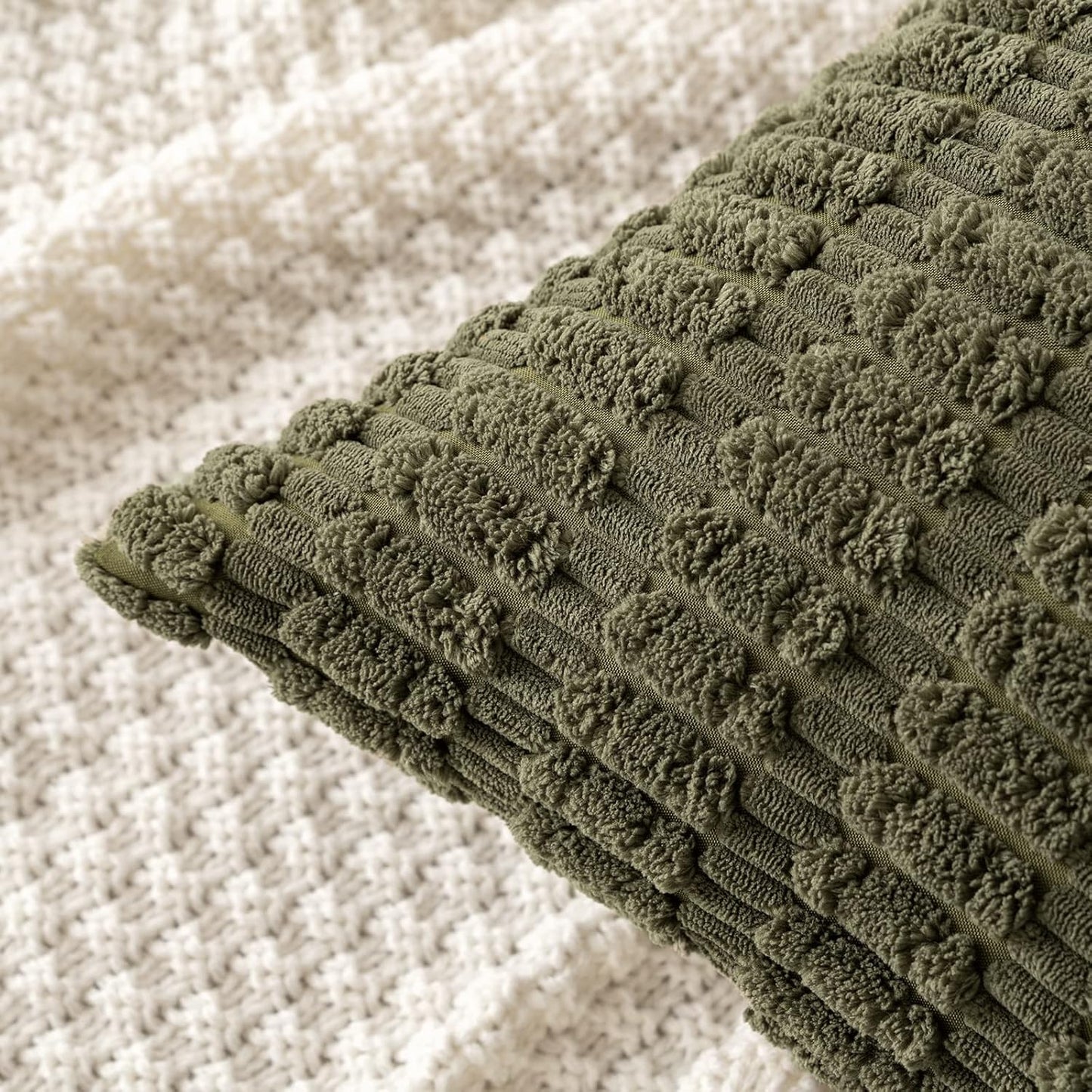 MIULEE Decorative Throw Pillow Covers - Pack of 2 Soft Boho Striped 20x20 Inch for Modern Farmhouse Decor - Olive Green